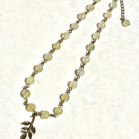 Natural Yellow Green Prehnite Necklace, Bronze Leaf Branch + Genuine Gemstone - Picture 5 of 16